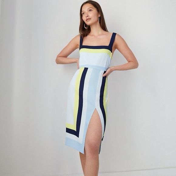 Babaton Dresses & Skirts - Babaton Multicolor Geometric 90s slit Midi Dress